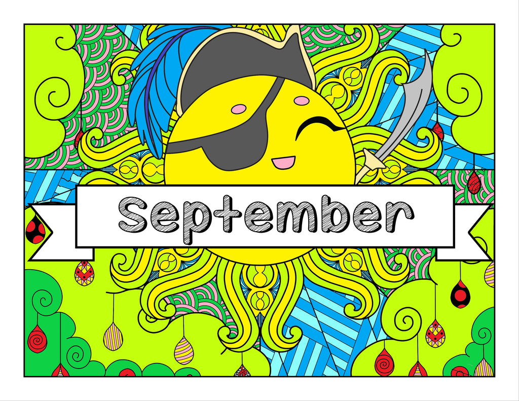 September and Pirate-themed Coloring Book and Planner, Mandalas - 33-Page Printable PDF for Adults and Children