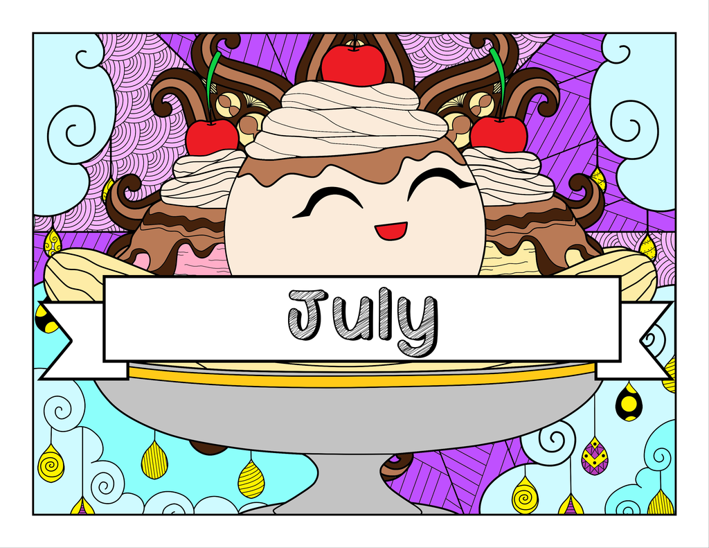 July and Ice Cream Themed Coloring Book and Planner, Mandalas - 35-Page Printable PDF for Adults and Children
