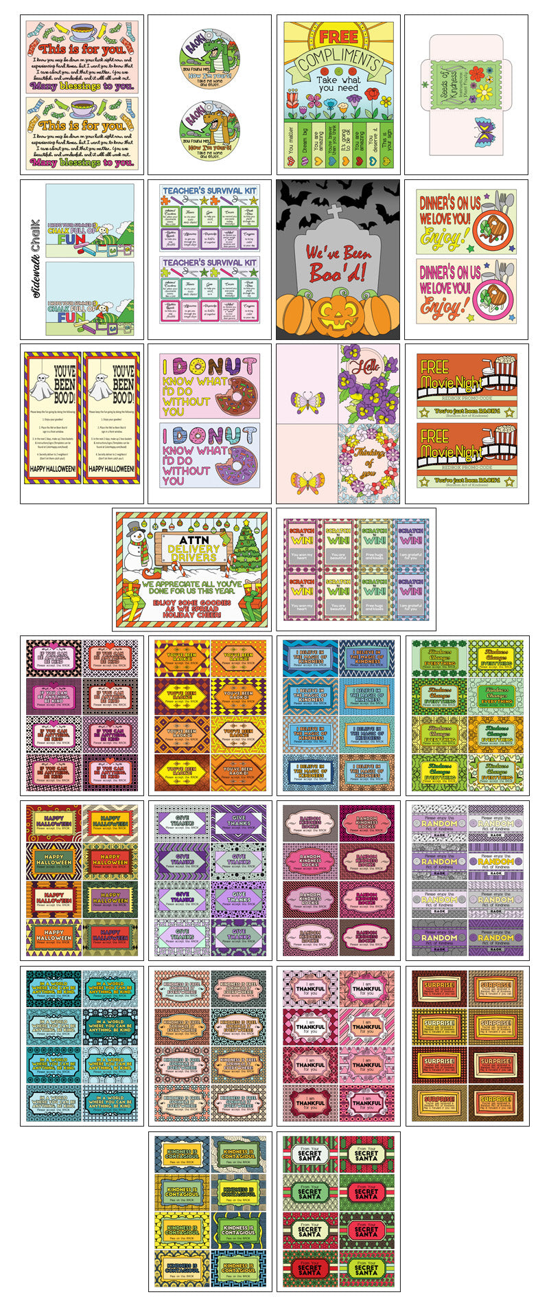 COLORFUL Random Acts of Kindness (RAOK) Kindness Crafts Package