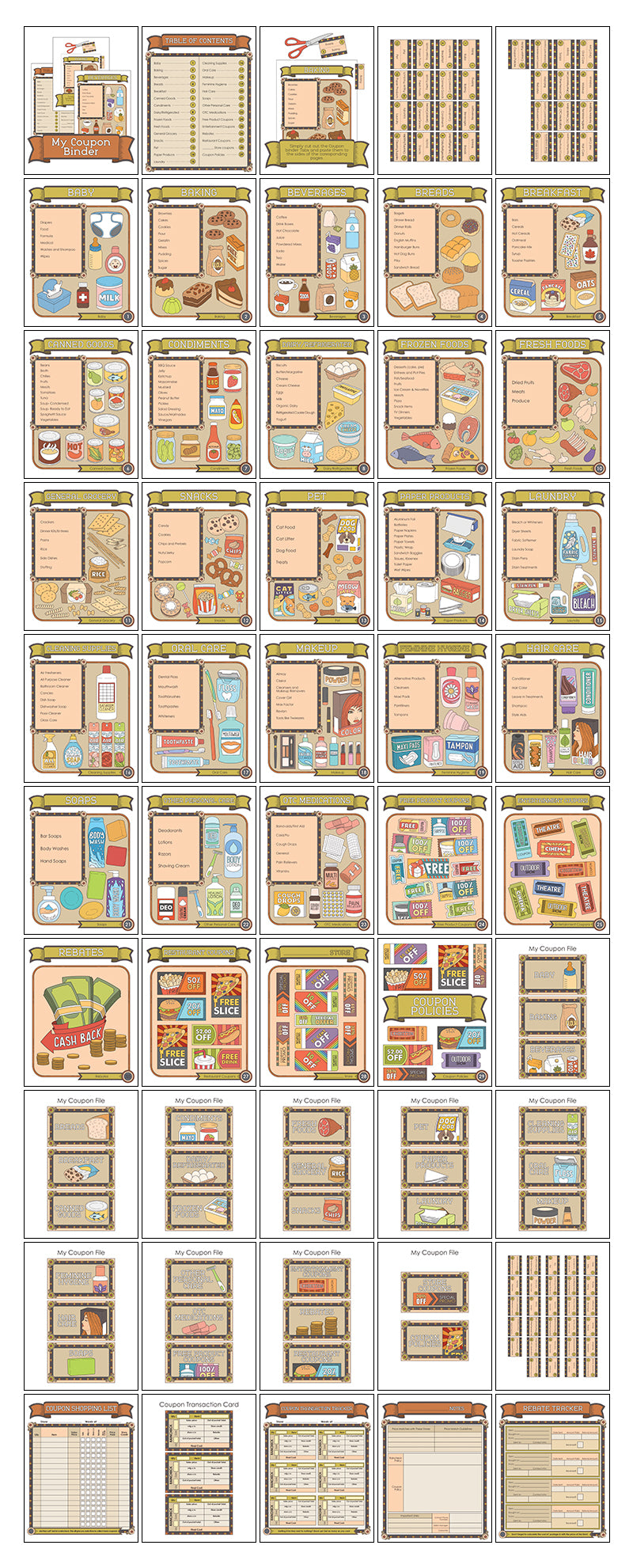 COLORFUL Coupon Binder 50-page Printable