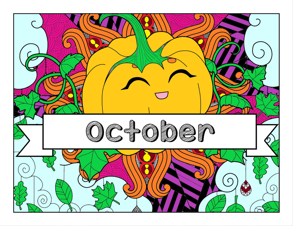 October, Fall & Halloween-themed Coloring Book and Planner, Mandalas - 35-Page Printable PDF for Adults and Children